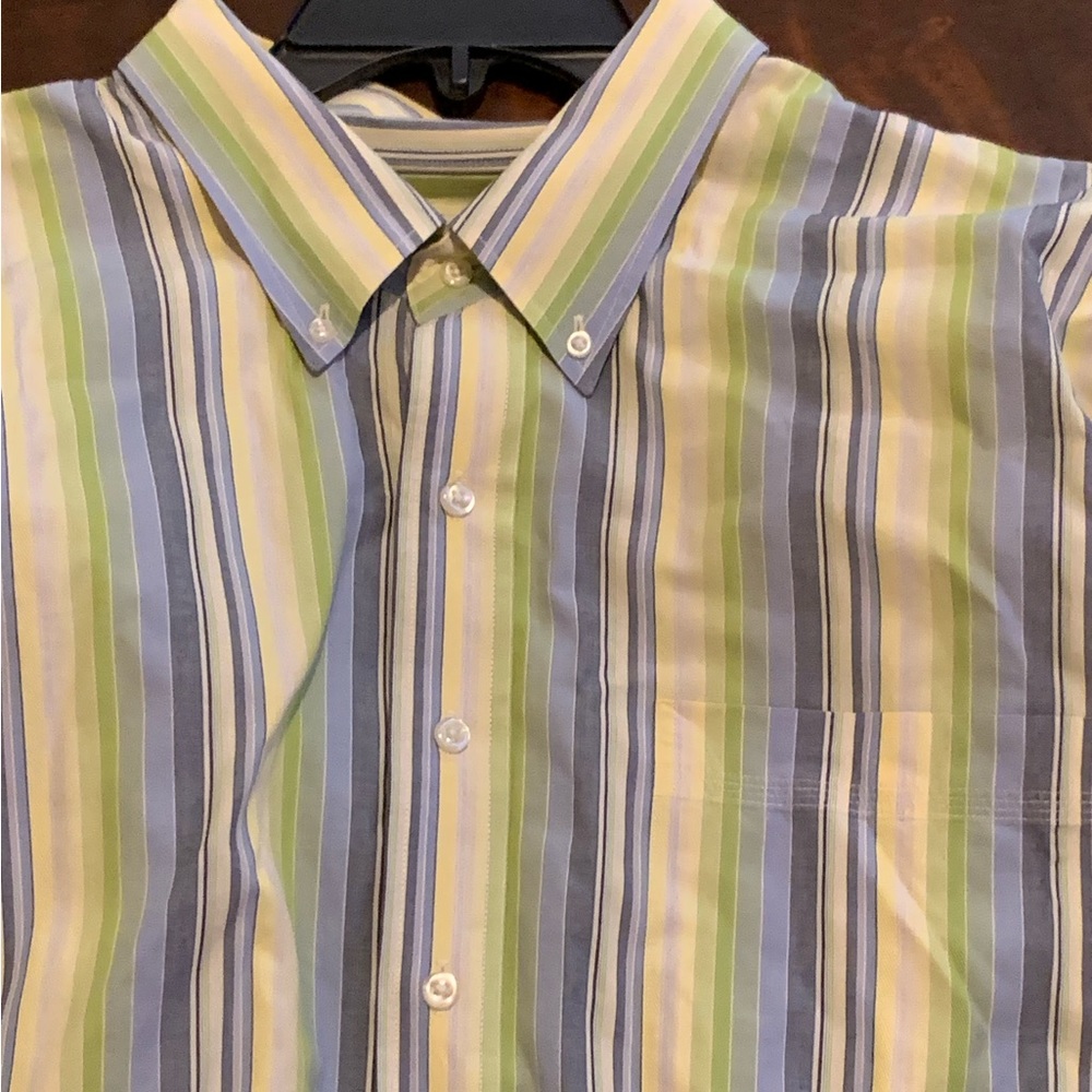Cutter & Buck Blue/Green/Yellow/White Vertical Stripe ButtonDown Dress Shirt 3XT